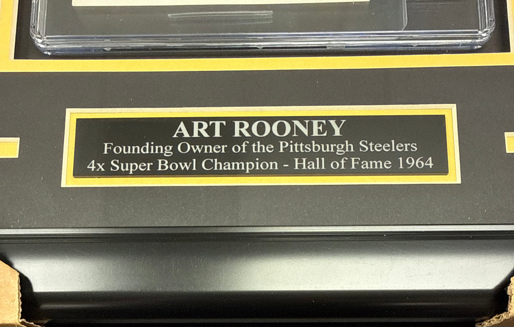 Art Rooney Signed Autographed Index Framed With 8x10 Steelers Photo JSA Authentic