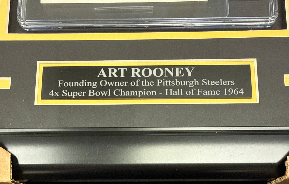 Art Rooney Signed Autographed Index Framed With 8x10 Steelers Photo JSA Authentic
