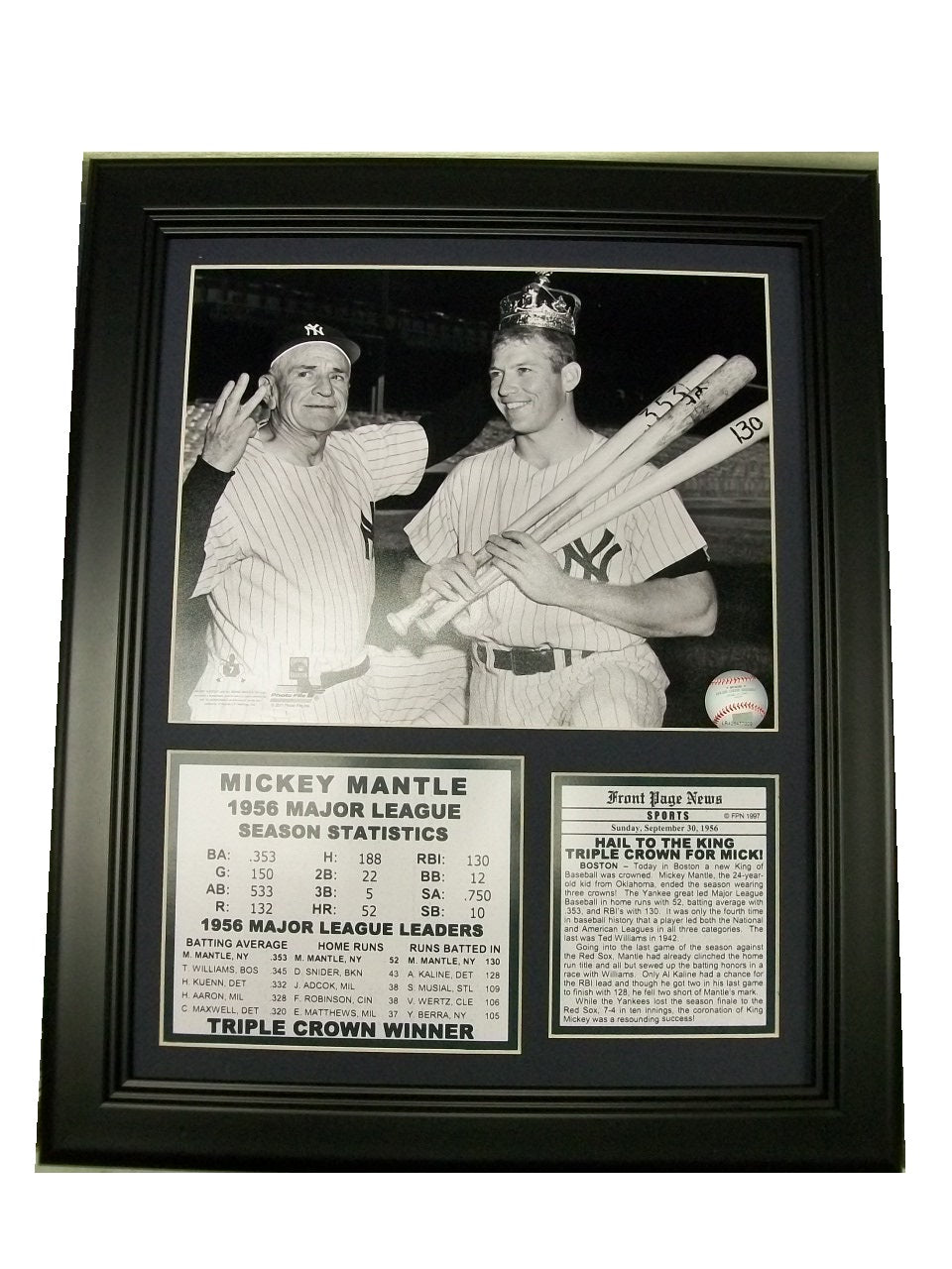 Mickey Mantle 1956 New York Yankees Triple Crown 11x14 Framed Photo
