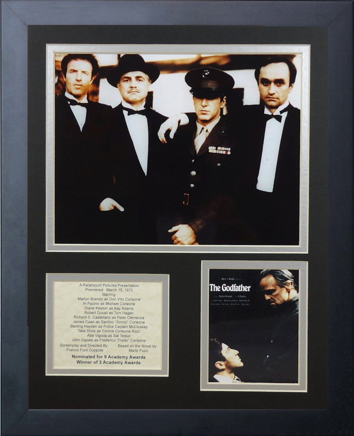 1972 The Godfather Cast List Marlon Brando Al Pacino 11x14 Framed Photo