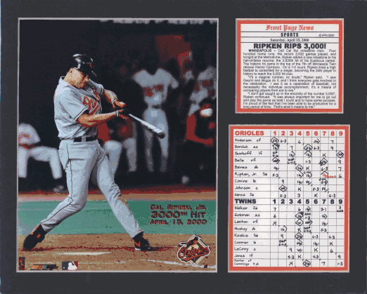 Cal Ripken 3,000 Hit, 11x14 Framed and Matted