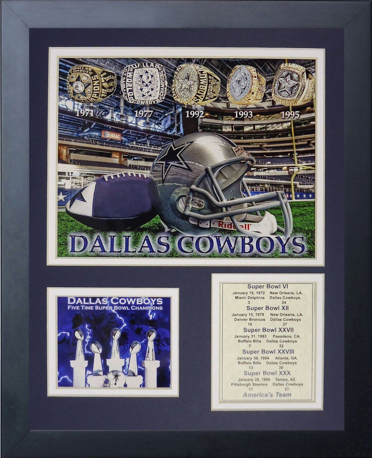 Dallas Cowboys Ring 11x14 Framed 8x10 Photo Super Bowl VI XXII XXVII XXVIII XXX