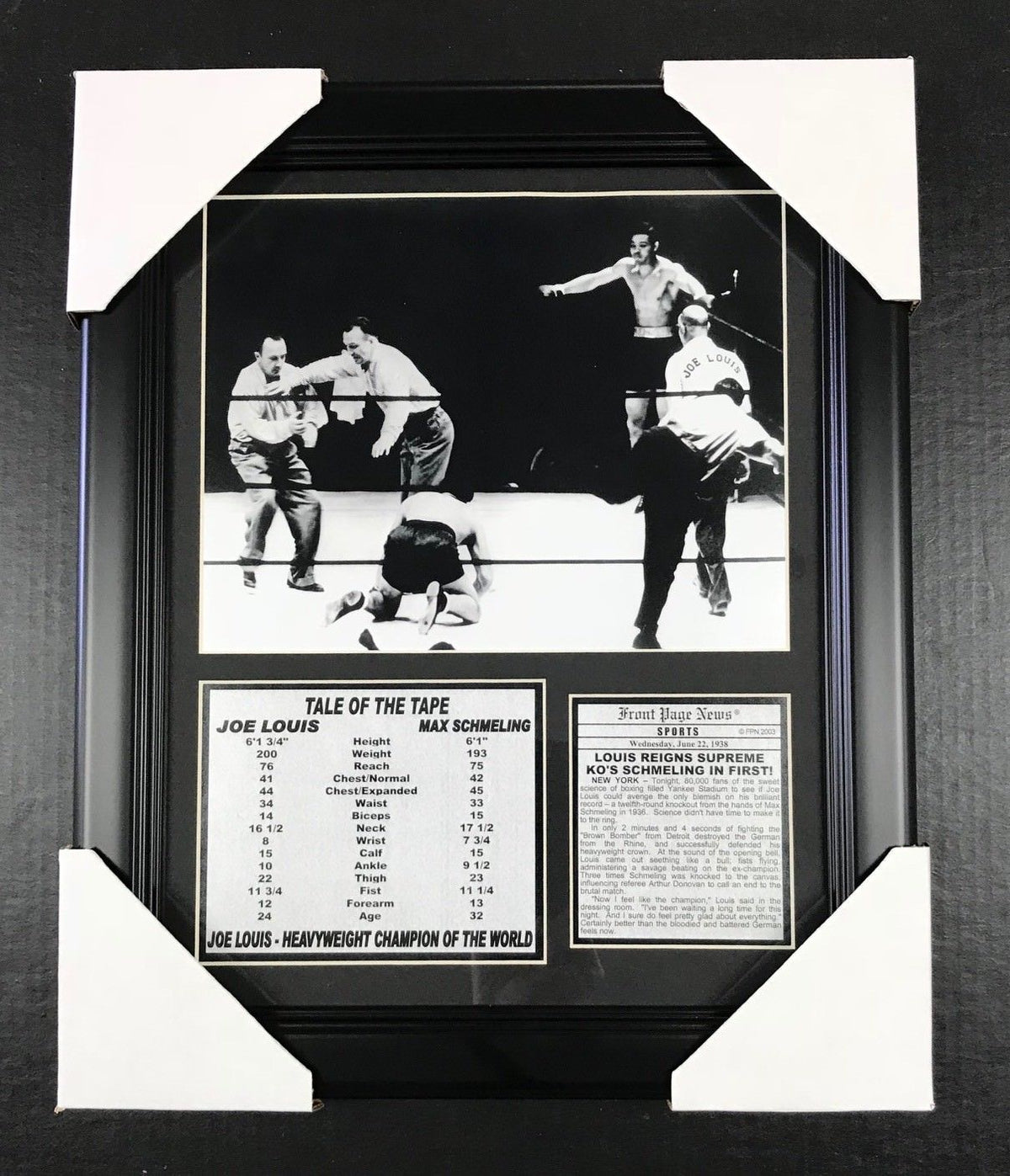 Joe Louis KO's Schmeling 1938 Framed 11x14 Photo