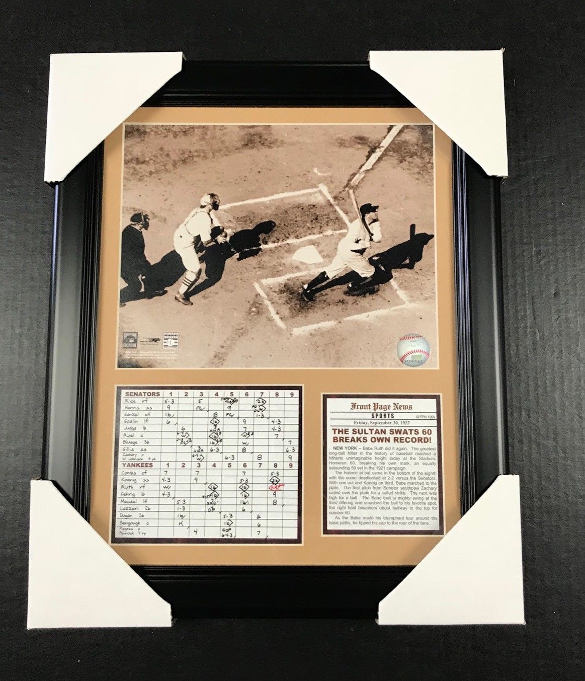 11x14 Framed & Matted Babe Ruth Hits 60th Homerun 1927 8x10 Photo