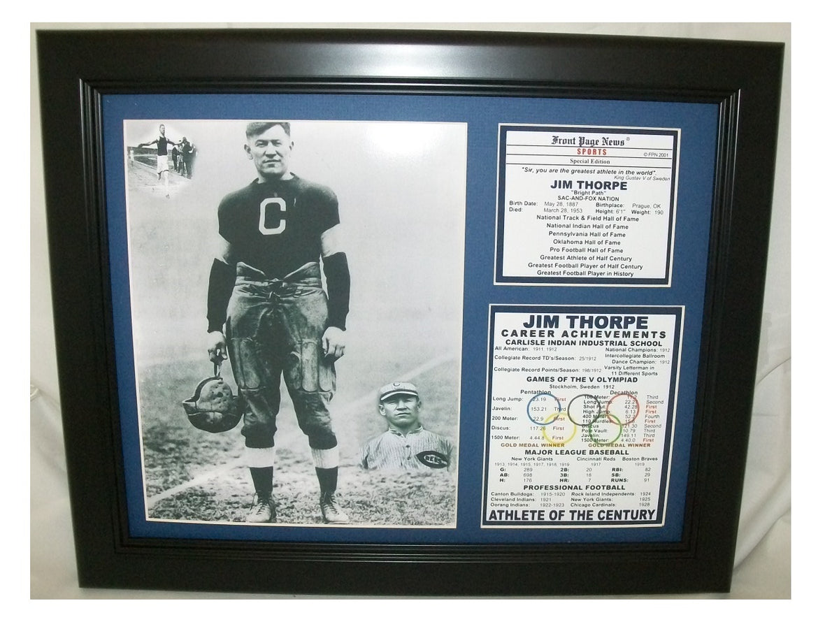 Jim Thorpe Career Stats 11x14 Framed & Matted Photo Canton Bulldogs