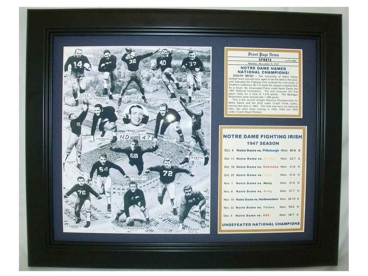 Notre Dame Fighting Irish 1947 National Champions 11x14 Framed & Matted