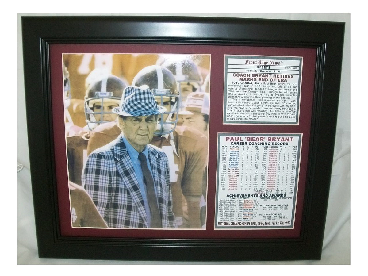 Paul Bear Bryant Retires 1982 11x14 Framed & Matted Photo