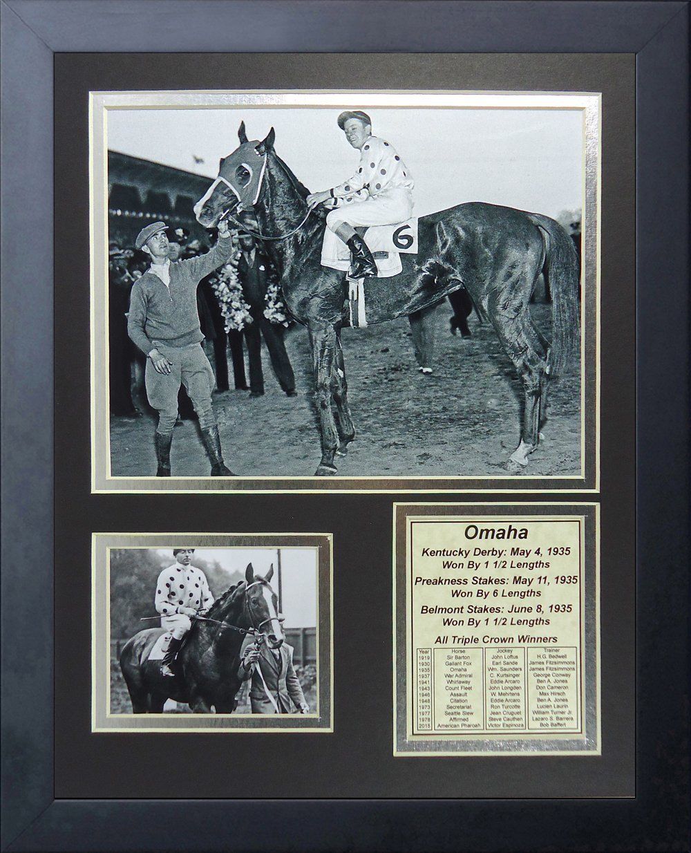 Framed Omaha 1935 Triple Crown Winner Wm. Saunders 8x10 Photo