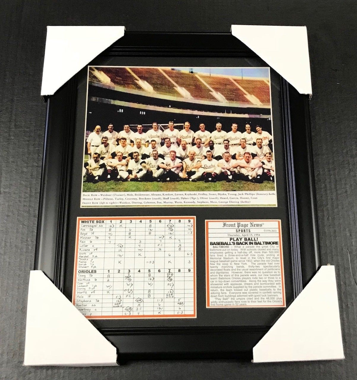 1954 Baltimore Orioles 8x10 Team Photo with Scorecard Framed