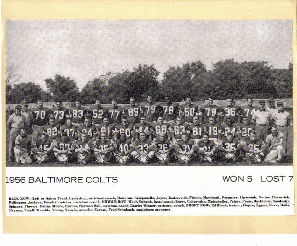 1956 Baltimore Colts Team 8x10 Photo W/ Johnny Unitas Lenny Moore