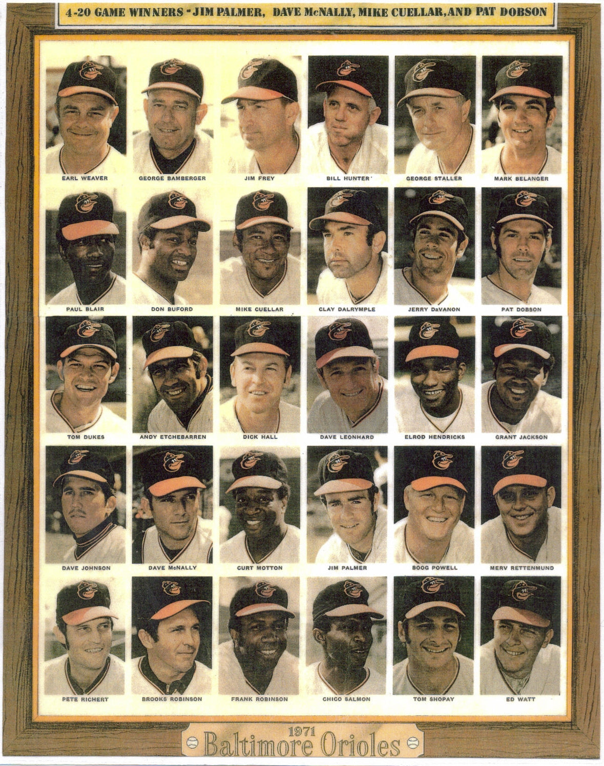 1971 Baltimore Orioles 8x10 Team Photo 4 20 Game Winners