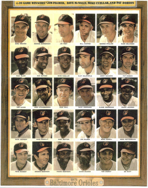 1971 Baltimore Orioles 8x10 Team Photo 4 20 Game Winners