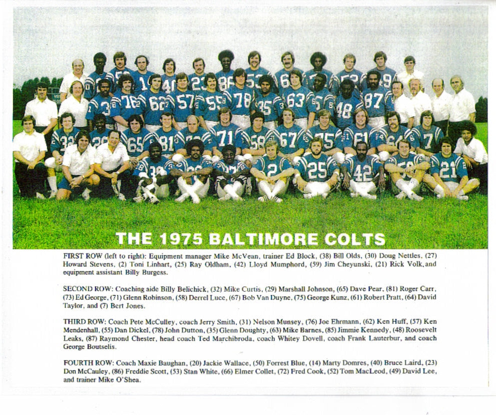 1975 Baltimore Colts Team 8x10 Photo with Bert Jones Bill Belichick