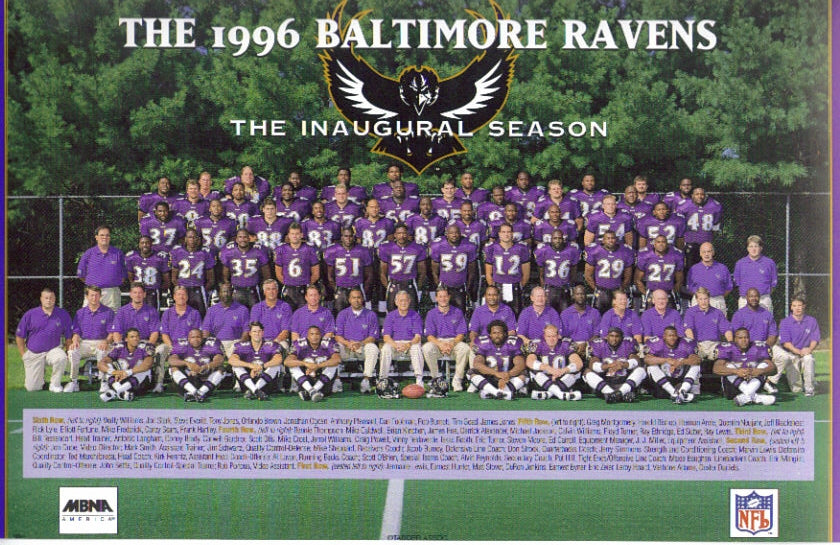 1996 Baltimore Ravens Inaugural Team Photo Ray Lewis Rookie Year