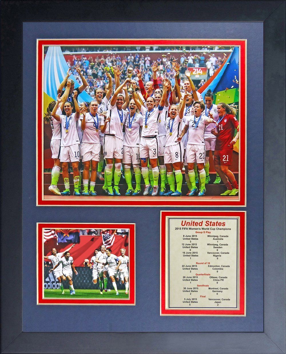 2015 Women's FIFA World Cup Team USA Champions Alex Morgan Framed Photo 8x10