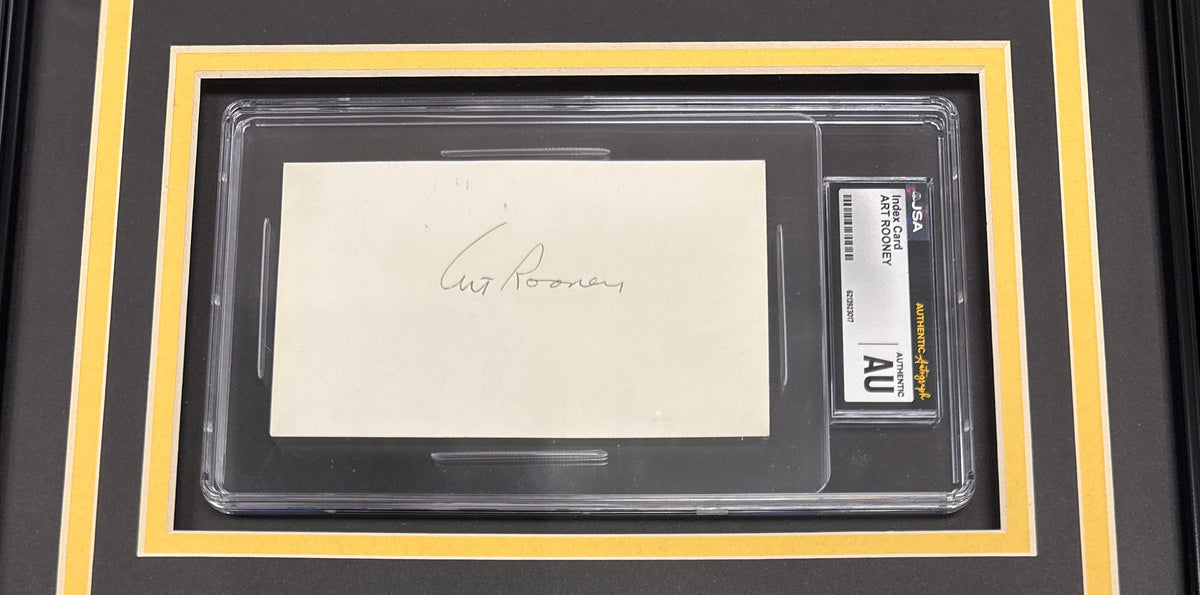 Art Rooney Signed Autographed Index Framed With 8x10 Steelers Photo JSA Authentic
