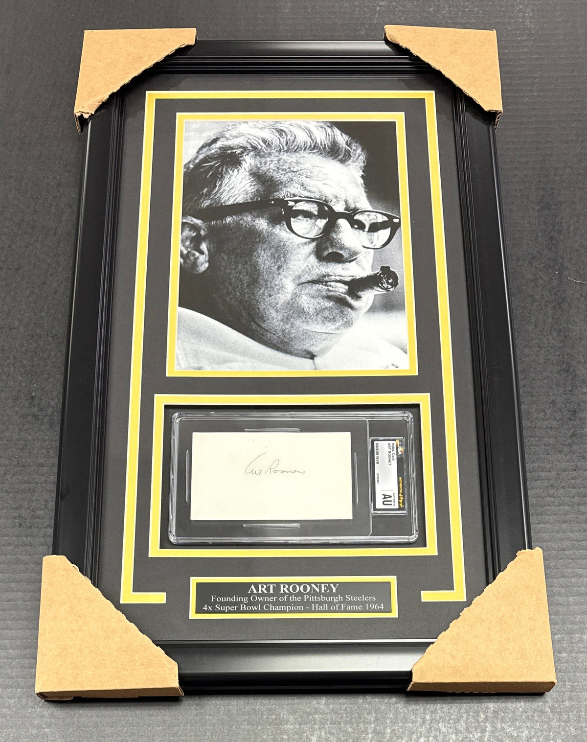 Art Rooney Signed Autographed Index Framed With 8x10 Steelers Photo JSA Authentic