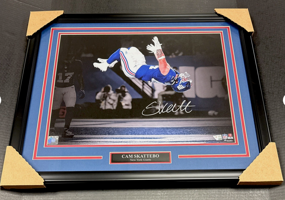 Cam Skattebo Autographed 16x20 Framed Photo Fanatics Authentic New York Giants