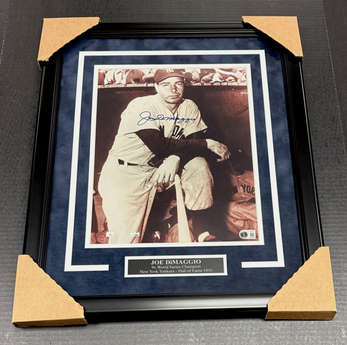 Joe DiMaggio New York Yankees Autographed Framed 11x14 Photo Beckett Letter Coa