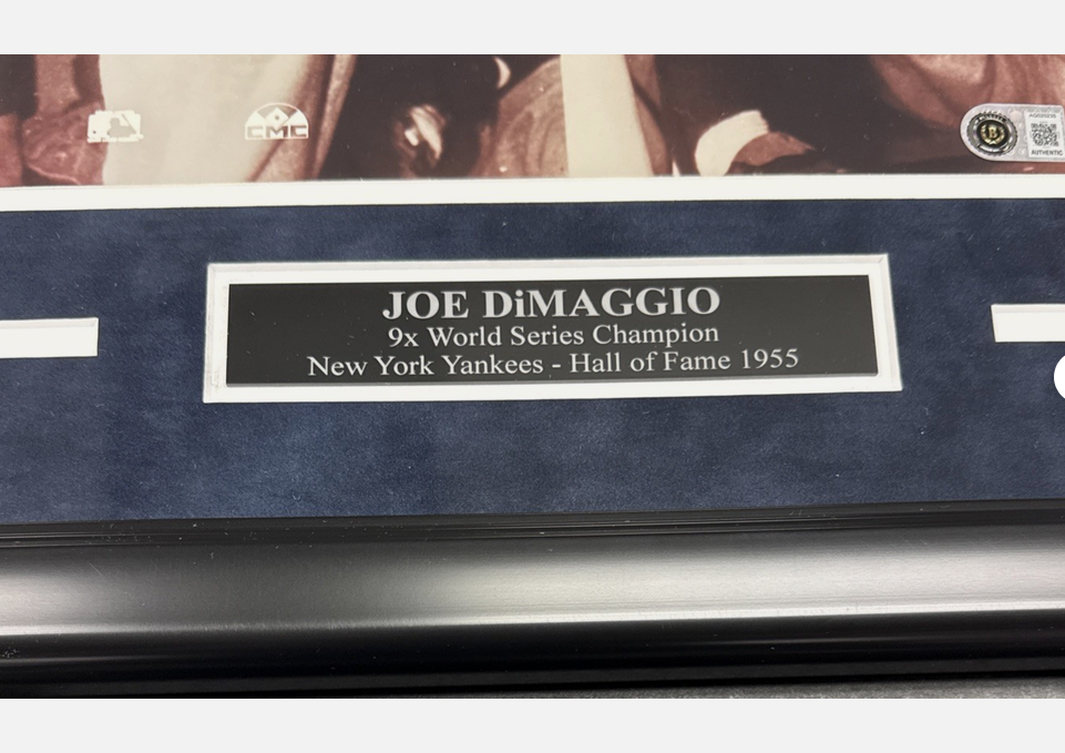 Joe DiMaggio New York Yankees Autographed Framed 11x14 Photo Beckett Letter Coa