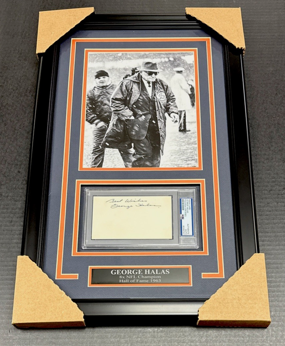 George Halas Autographed Authentic Cut Psa Framed 8x10 Photo Chicago Bears