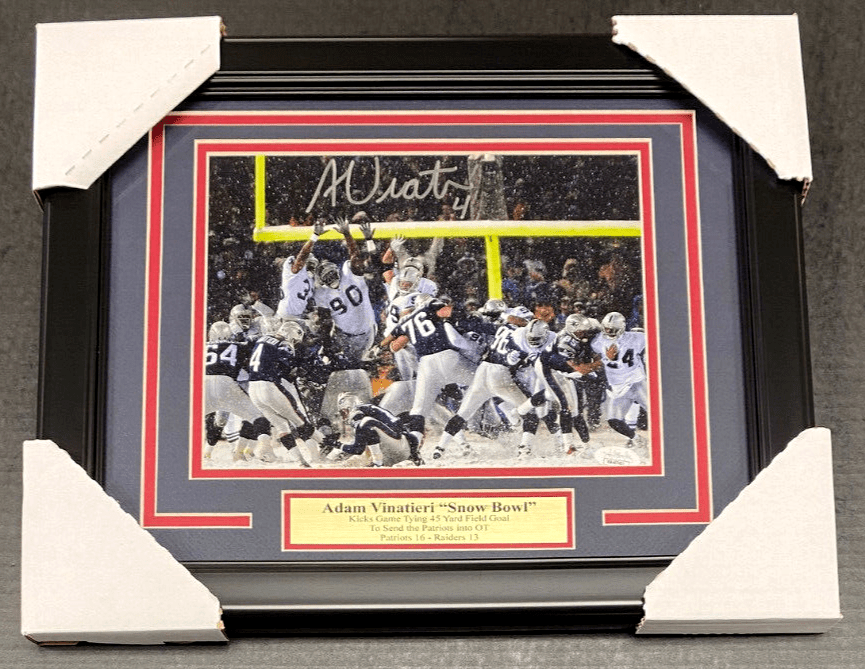 Adam Vinatieri Patriots Autographed 8x10 Framed Photo Snow JSA COA