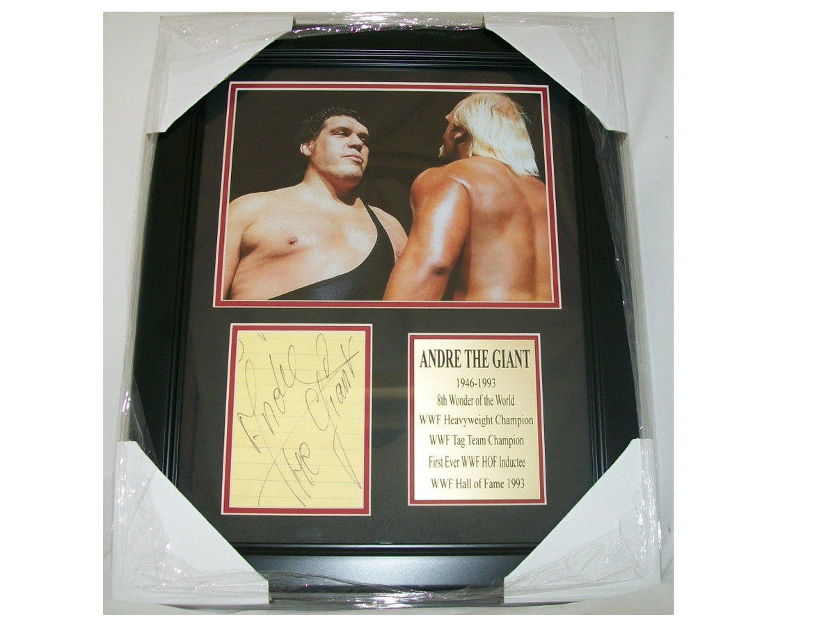 Andre the Giant Autographed Reprint 8x10 Photo vs Hulk Hogan Framed