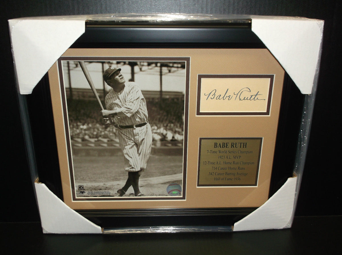 Babe Ruth Autographed Cut Signature Facsimile Reprint Framed 8x10 Photo Yankees