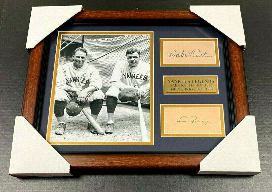 Babe Ruth Lou Gehrig Autographed Cut Signature Reprint Framed 8x10 Photo Yankees