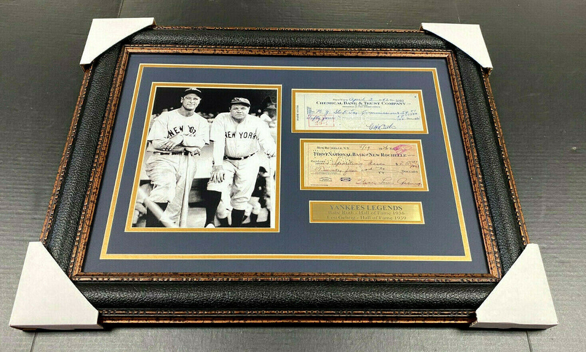 Babe Ruth Lou Gehrig Facsimile Signed Check Reprint Framed 8x10 Photo