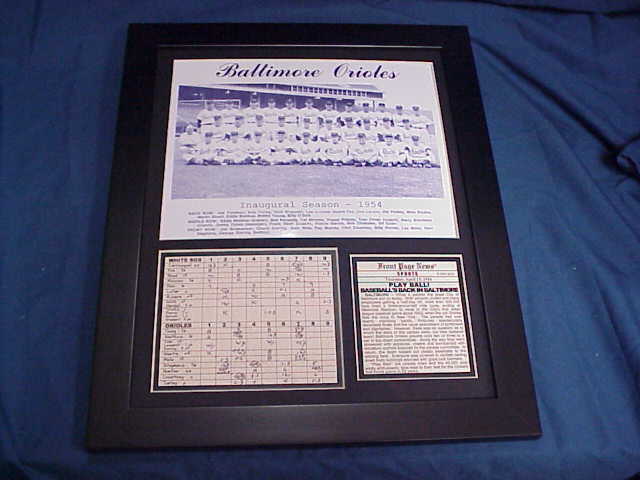 Baltimore Orioles 1954 Team 1st Game Scorecard 11x14 Framed Photo