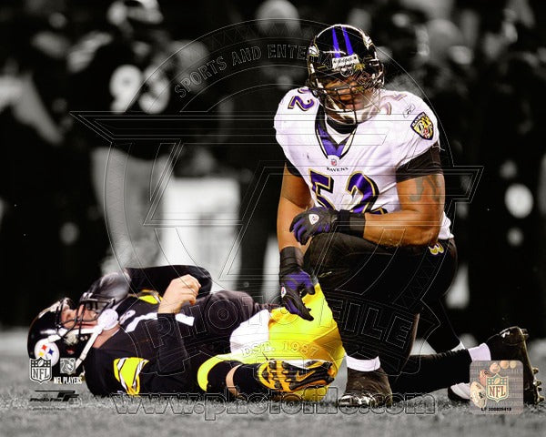 Baltimore Ravens Ray Lewis Ben Roethlisberger Sack 8x10 Photo