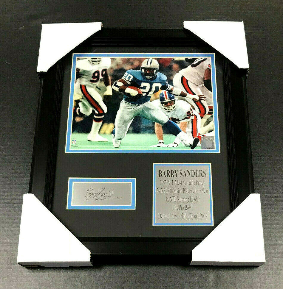Barry Sanders Detroit Lions Laser Engraved Autographed Plate Framed 8x10 Photo