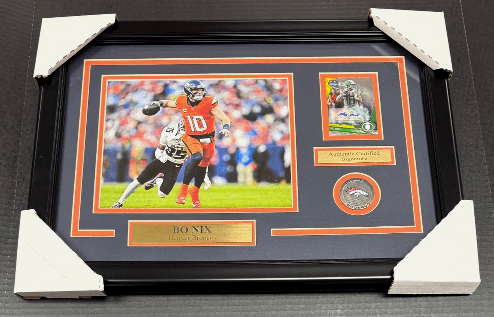 Bo Nix Denver Broncos Signed Autographed Card with 8x10 Photo Framed
