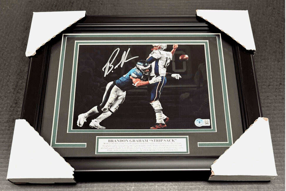 Brandon Graham Autographed 8x10 Strip Sack Tom Brady Framed Photo Beckett Holo
