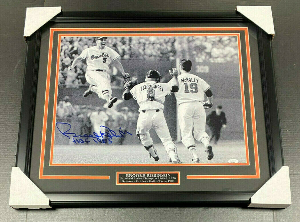 Brooks Robinson 1966 World Series Autographed 16x20 Photo Framed JSA COA