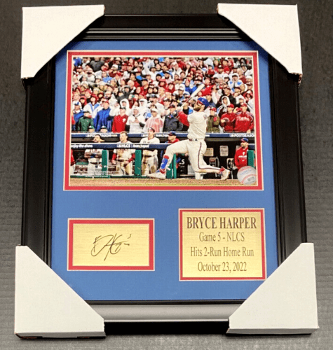 Bryce Harper Phillies HR Laser Facsimile Autographed Plate Framed 8x10 Photo