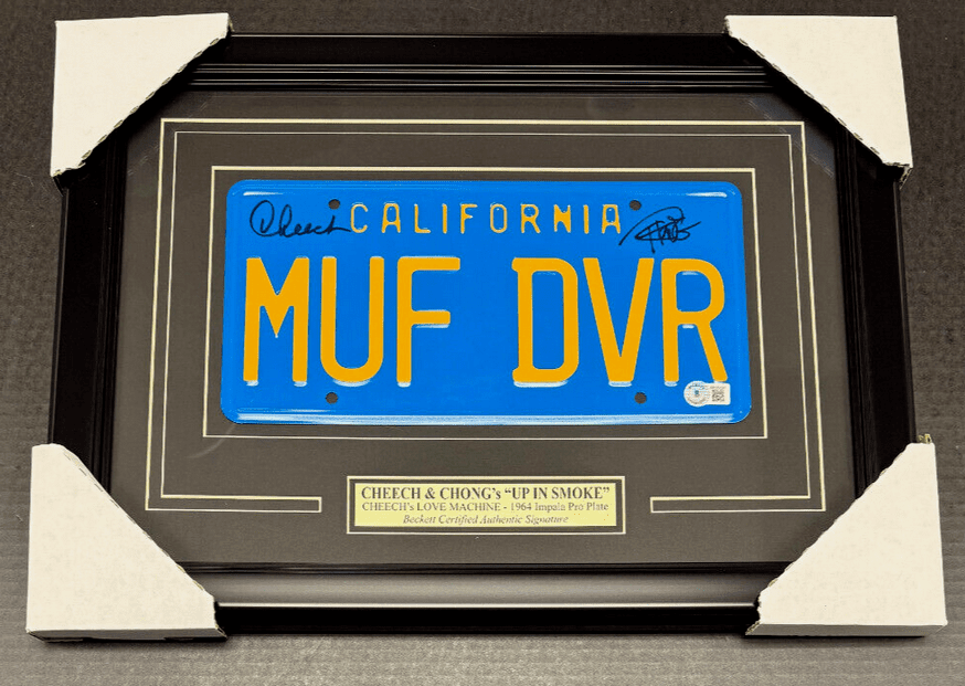 Cheech & Chong Autographed MUF DVR Movie Car License Plate Framed