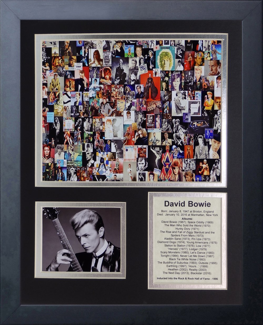 David Bowie Collage Album List Music Hall of Fame 1996 Framed 8x10 Photo