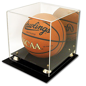 Deluxe Basketball Display Case with Mirror Back & Gold Risers