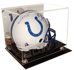 Deluxe Full Size Football Helmet Display Case Gold Risers & Mirror Back