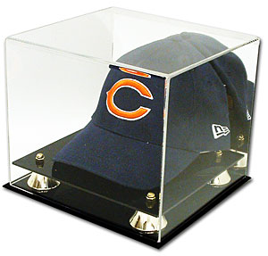 Deluxe Hat Cap Display Case Mirror Back Gold Risers
