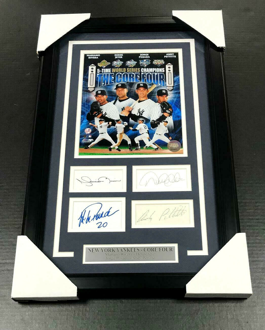 Derek Jeter Core 4 Autographed Reprint Posada Pettitte Rivera 8x10 Photo Framed