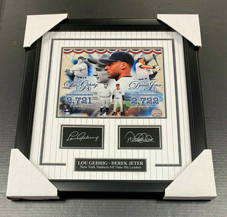Derek Jeter Lou Gehrig Laser Engraved Autograph RP Plate Framed 8x10 Photo