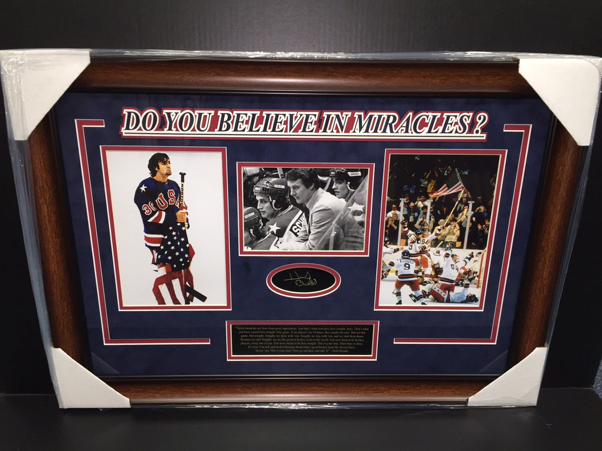 Herb Brooks Laser Engraved Signature 1980 Miracle on Ice Framed