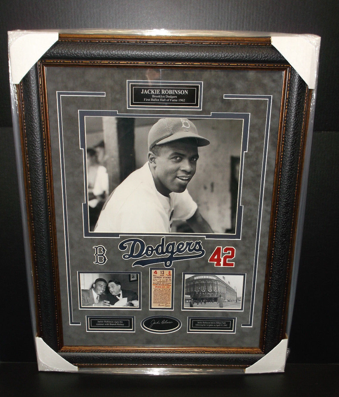 Jackie Robinson Laser Engraved Signature 1st Game Framed Photo Brooklyn Dodgers