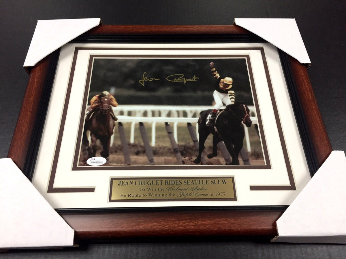 Jean Cruguet Seattle Slew Autographed 8x10 Framed Photo Triple Crown JSA COA