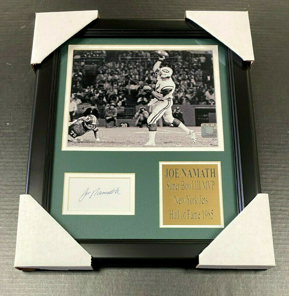 Joe Namath Autographed Cut Reprint Framed 8x10 Photo New York Jets