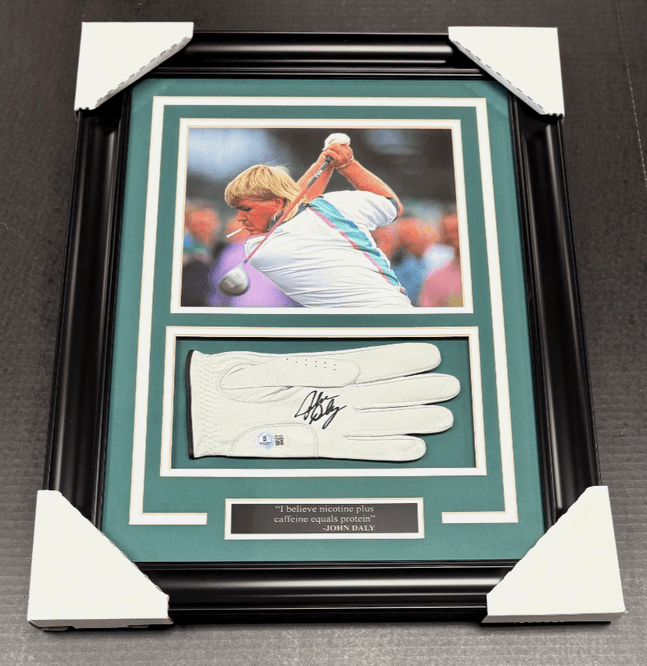 John Daly Autographed Golf Glove with Smoking 8x10 Framed Photo