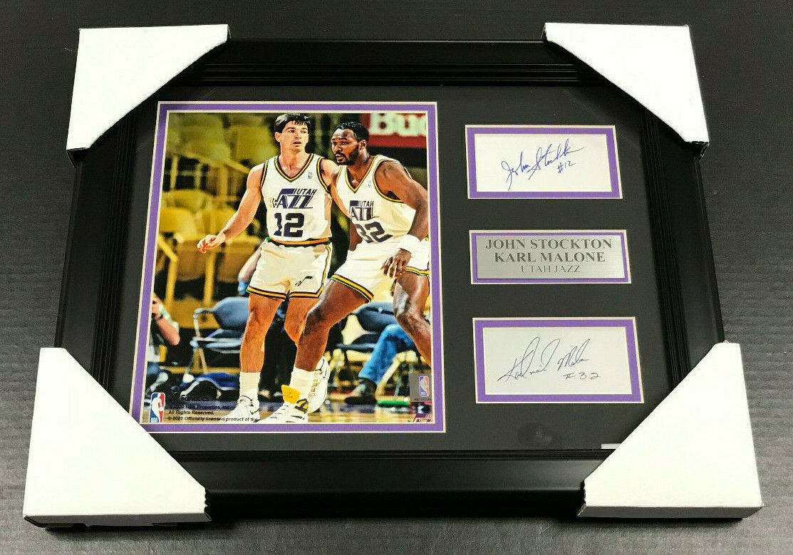 John Stockton Karl Malone Reprint Autographed Framed 8x10 Photo